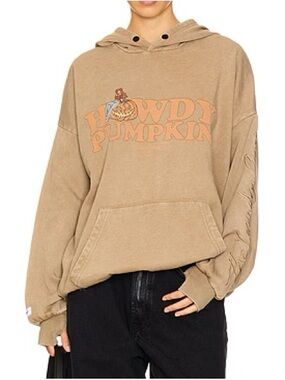 NWT The Laundry Room Oh Howdy Pumpkin Hideout Hoodie-Camel Gold-Lrg